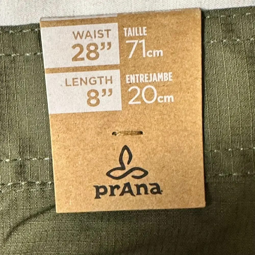 Prana Double Peak Shorts Mens Size 28 / 8” Inseam Green Standard-Fit Cargo NWT.